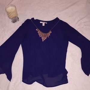 Sheer navy top with flowy sleeves